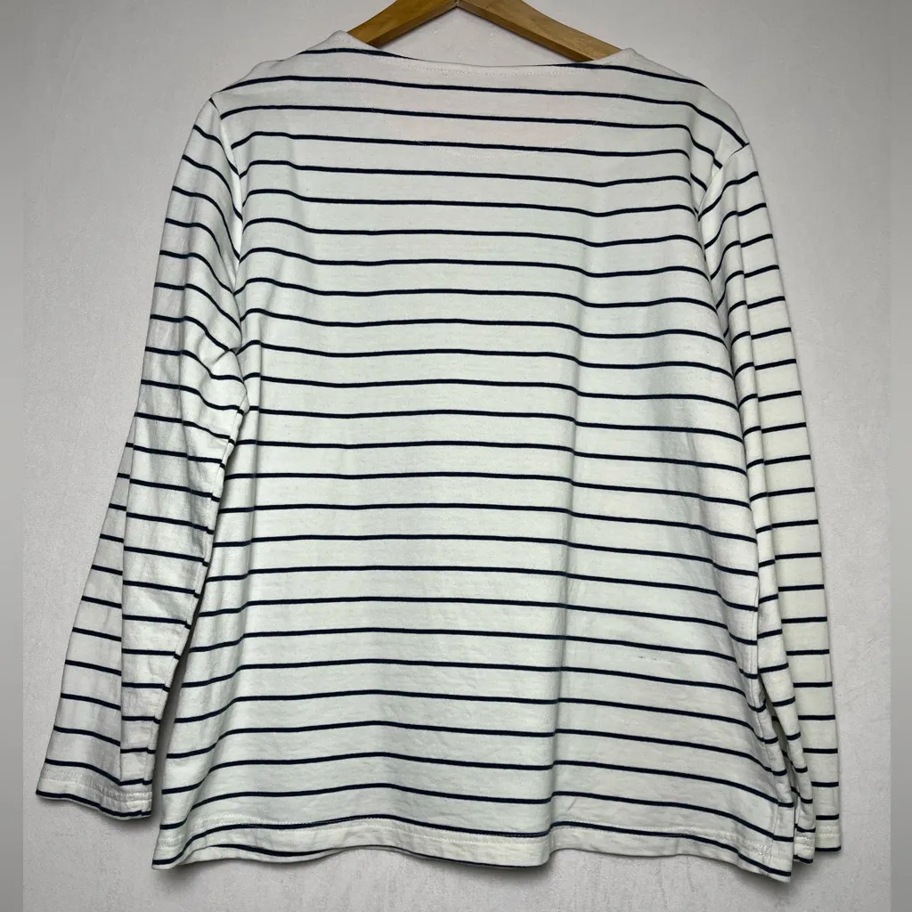 Brakeburn Striped Long Sleeve Coastal Basic Golf White Navy Cotton Top Size 14 - Image 5