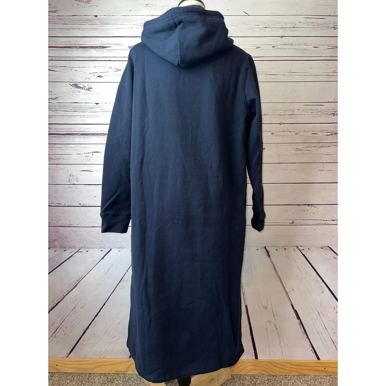 Lands End Dress Small Blue Sweatshirt Hoodie Pockets Lounge Casual Gown Midi - Image 2