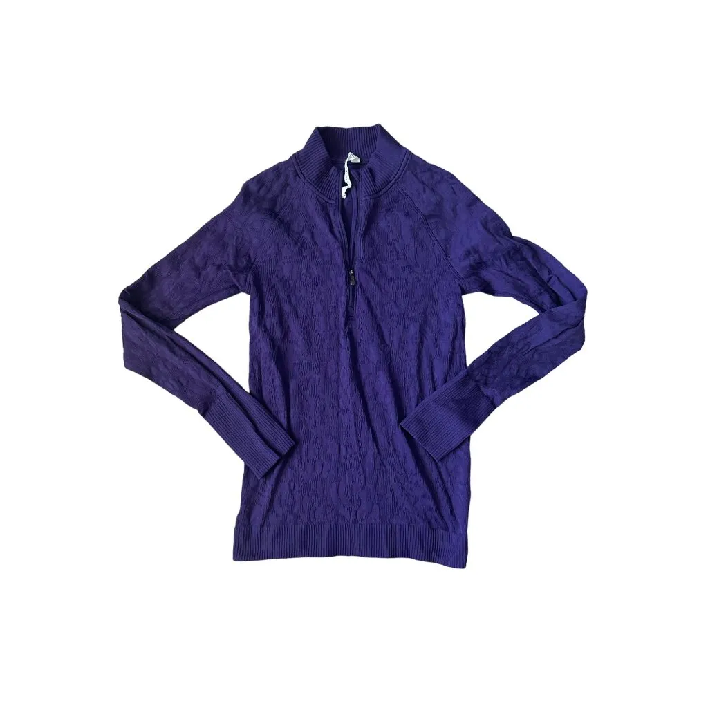 LULULEMON Purple Floral Zip Long Sleeve Shirt Top Sz 8 - Image 3