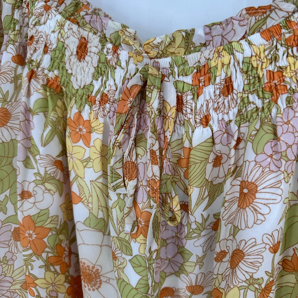 Mittoshop Floral Smocked Short Sleeve Mini Dress size XL NWT Retro Print Boho - Image 6