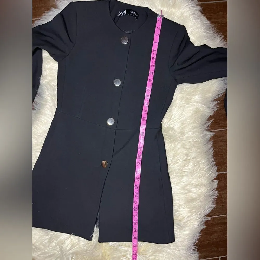 Zara black frock coat collarless blazer with gold buttons sz small - Image 11