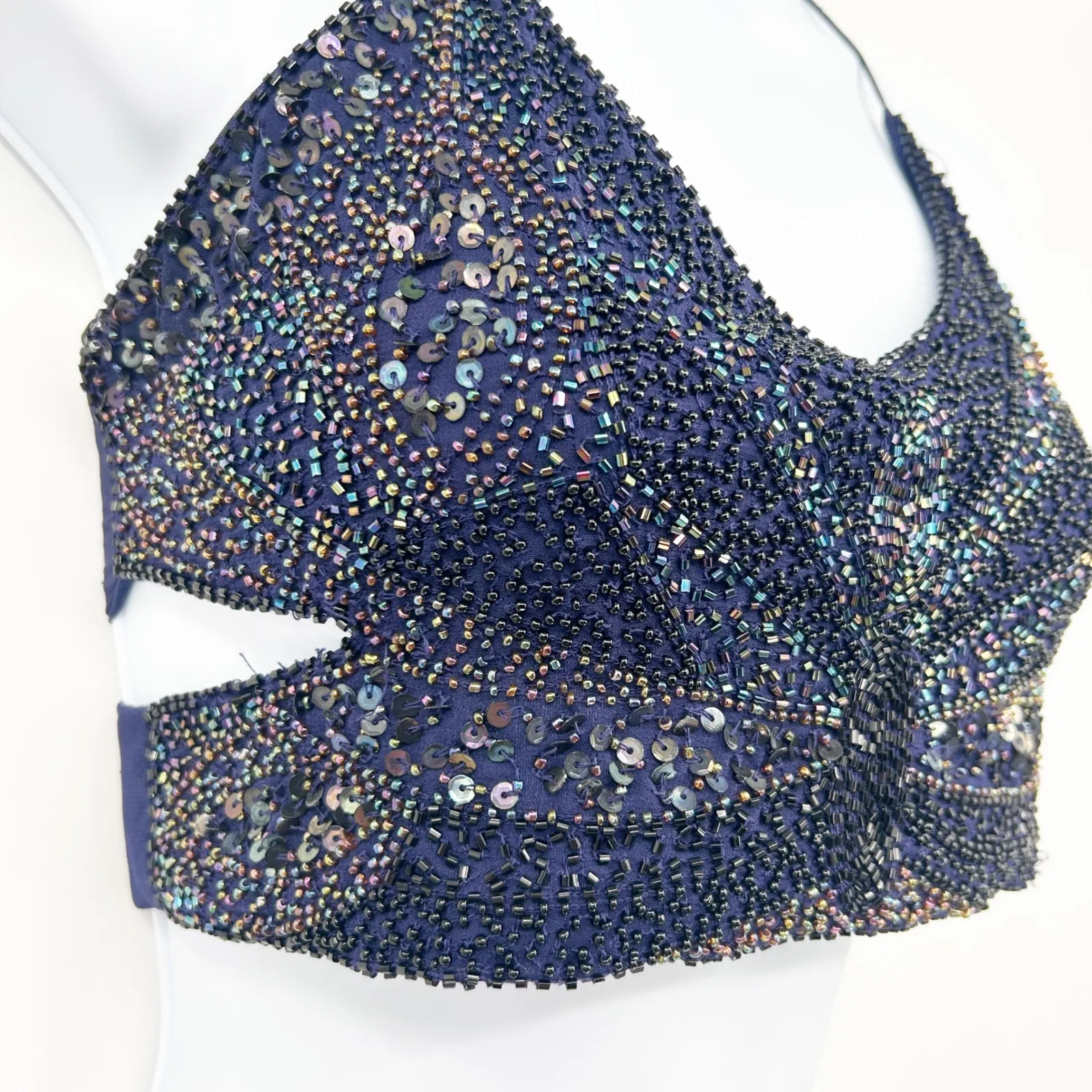 Forever 21 Womens Y2K Vintage Sequin Beaded Butterfly Going Out Top Size M Navy - Image 4