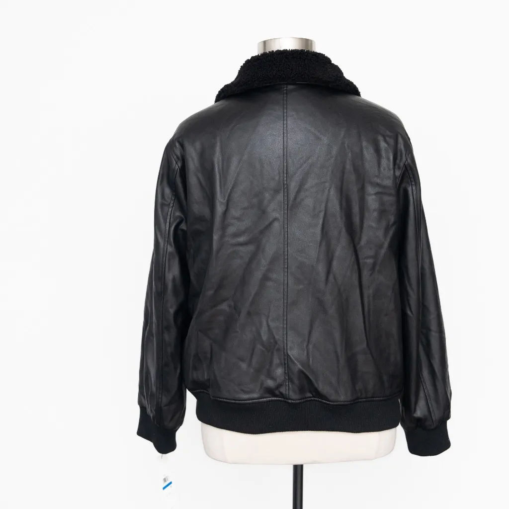 Calvin Klein - Faux-Fur-Collar Faux-Leather Bomber Coat - Image 6