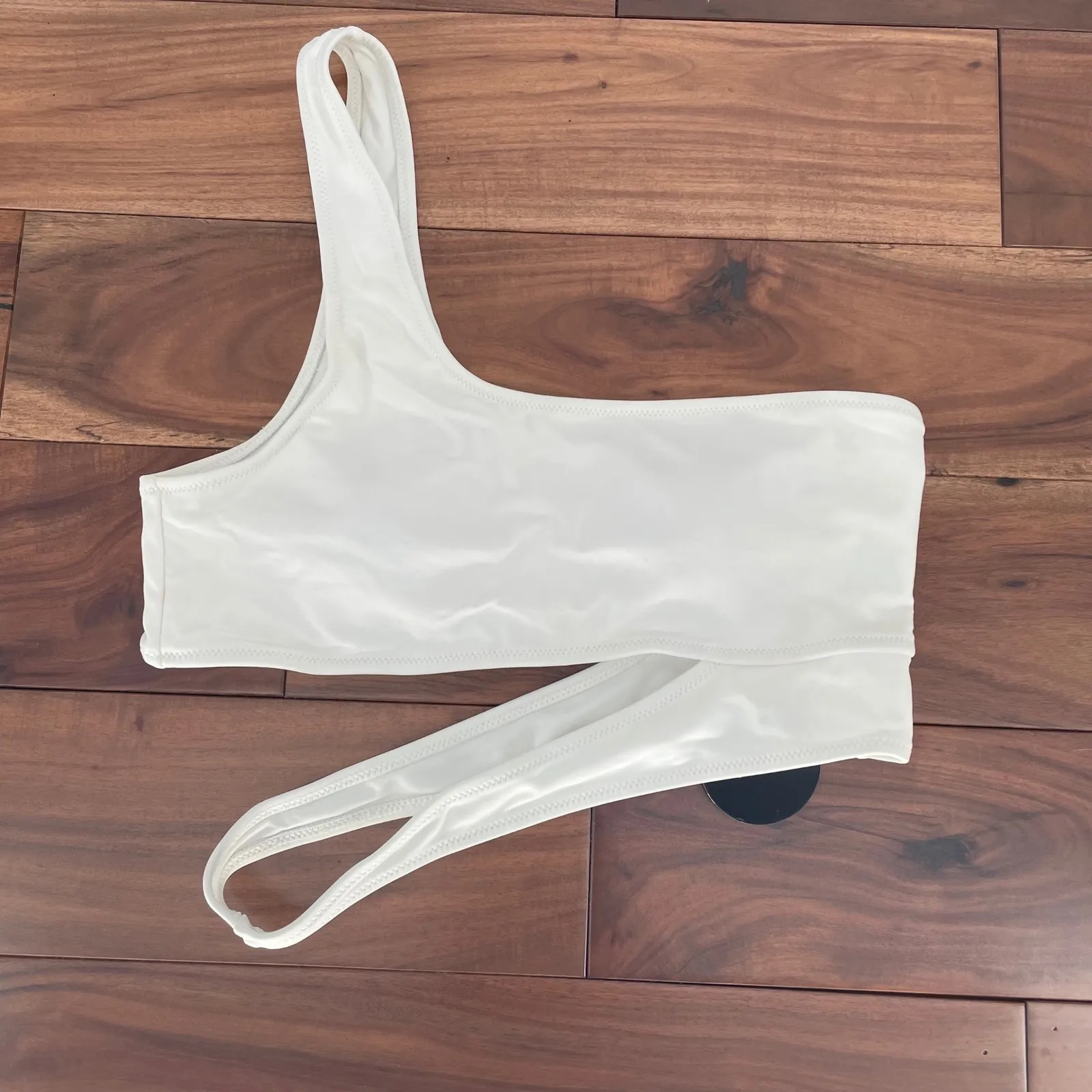 Lulus White One Shoulder Swim Top Bikini Banded Cutout Beach Resort Size L - Image 2