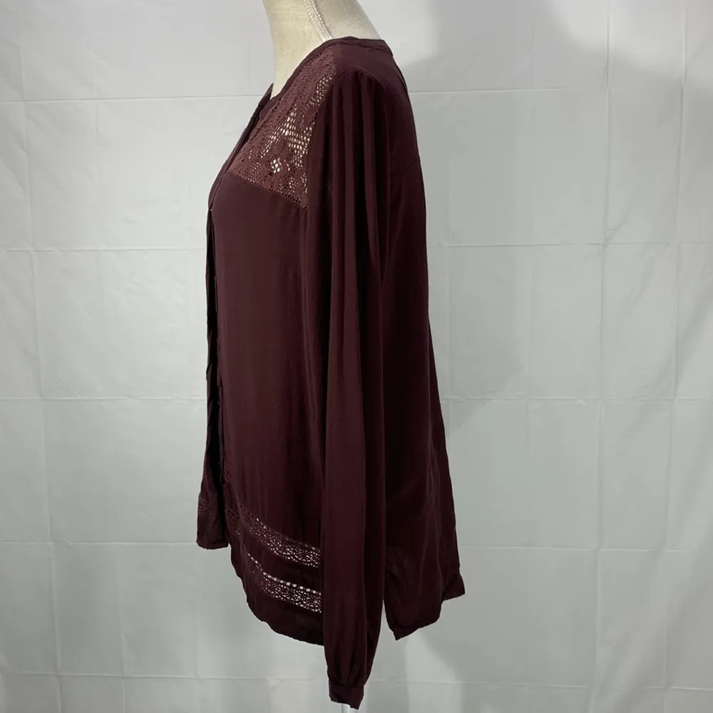 Button Up Lace Insert Wined Down Long Sleeve Blouse Size Small Tall - Image 6