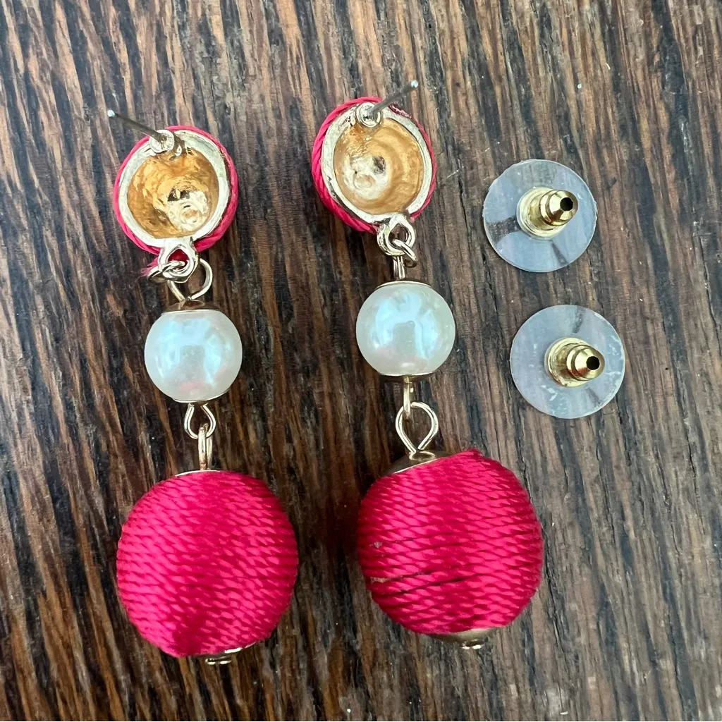 Necklace and earrings set red gold pearl strand costume jewelry - Image 4