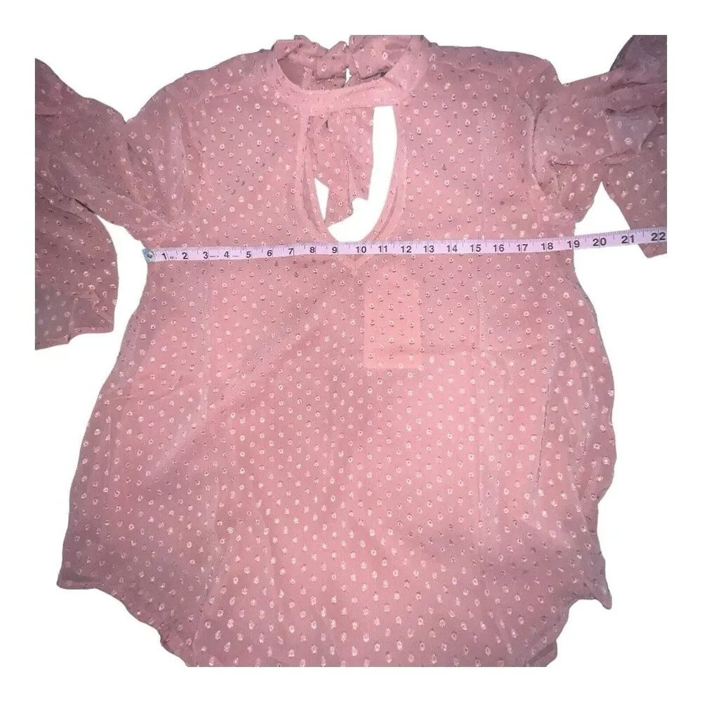 Band of Gypsies Blouse Women XS Blush‎ Pink V Neck Swiss Dot Bell Sleeves Boho - Image 7