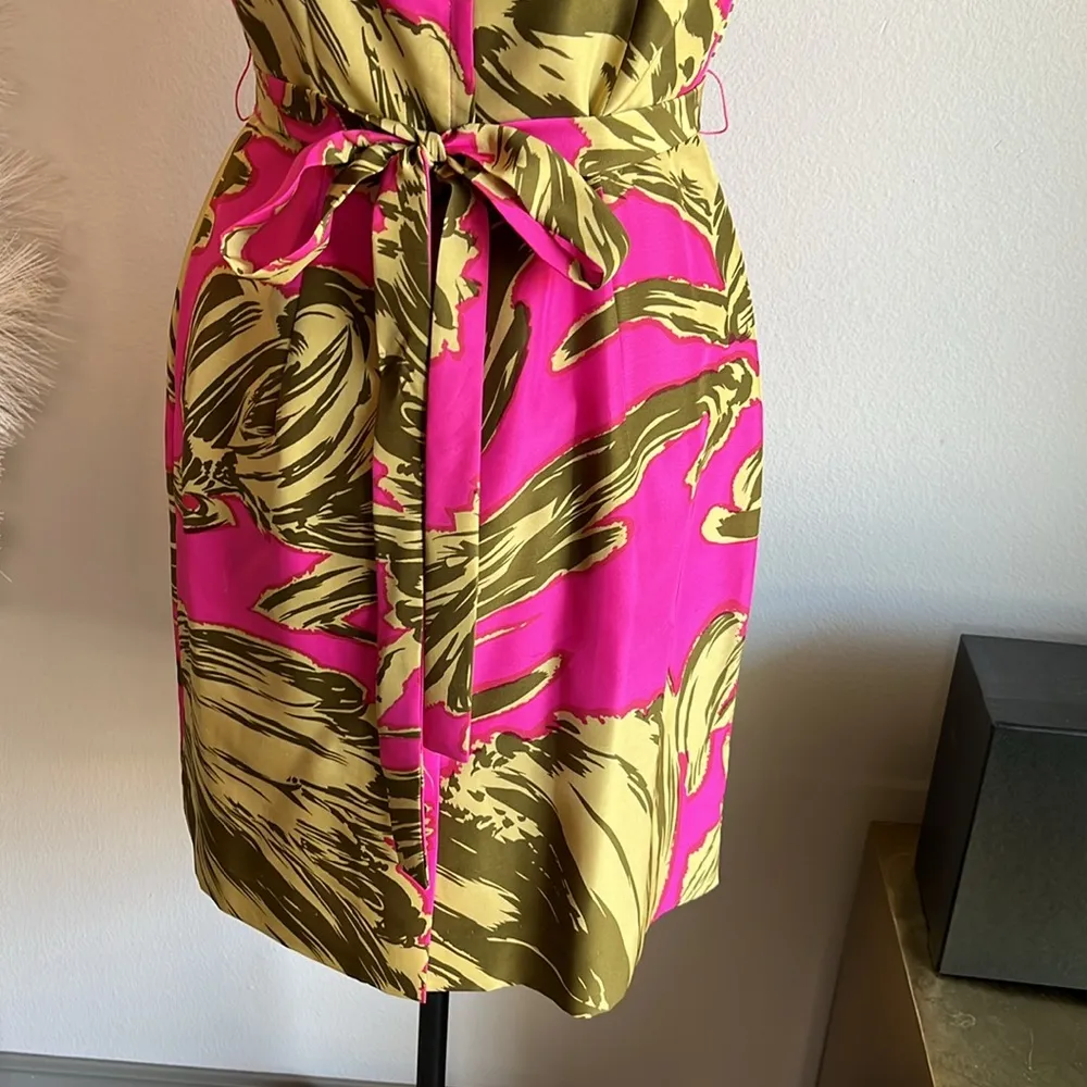 Milly Pink Palm Print Sleeveless Silk Above Knee Mini Dress - Image 10
