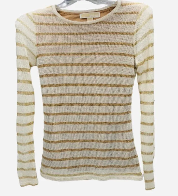 Cream Metallic-Gold Stripe Sweater XS - Image 4