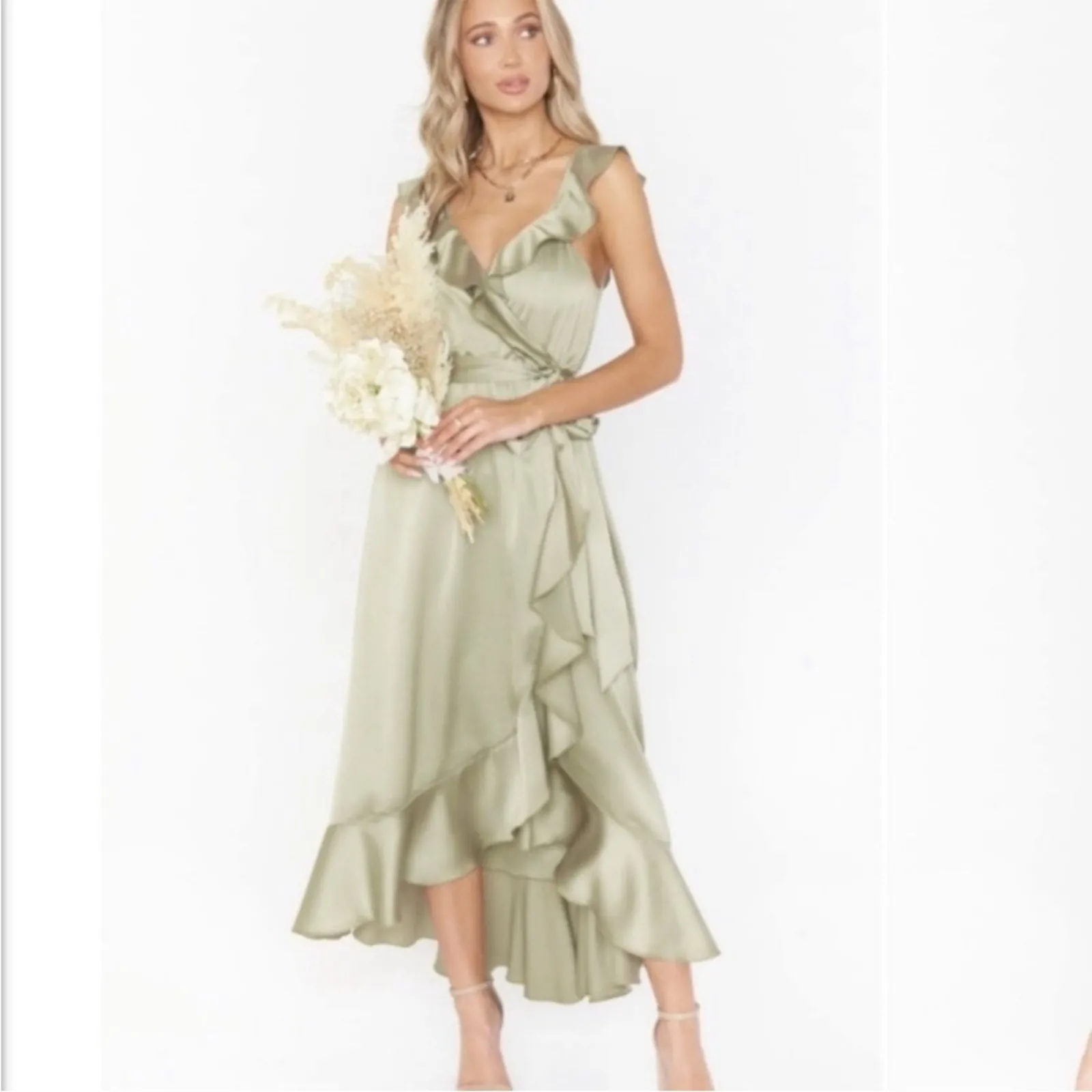 Show Me Your Mumu SMYM Samantha Ruffle Wrap Dress in Moss green NEW SMALL - Image 6