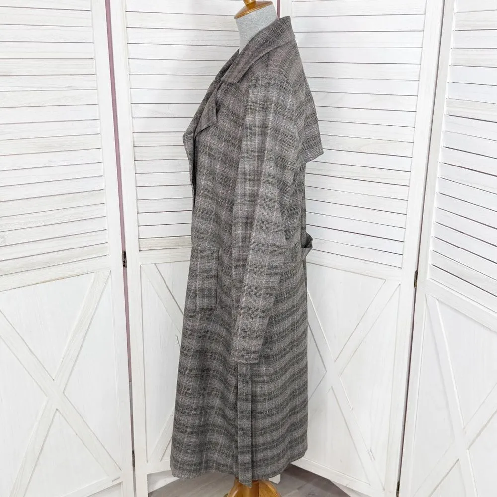 Jennifer Lopez Plaid Double Breasted Lightweight Trench Coat Grey Large - Image 6