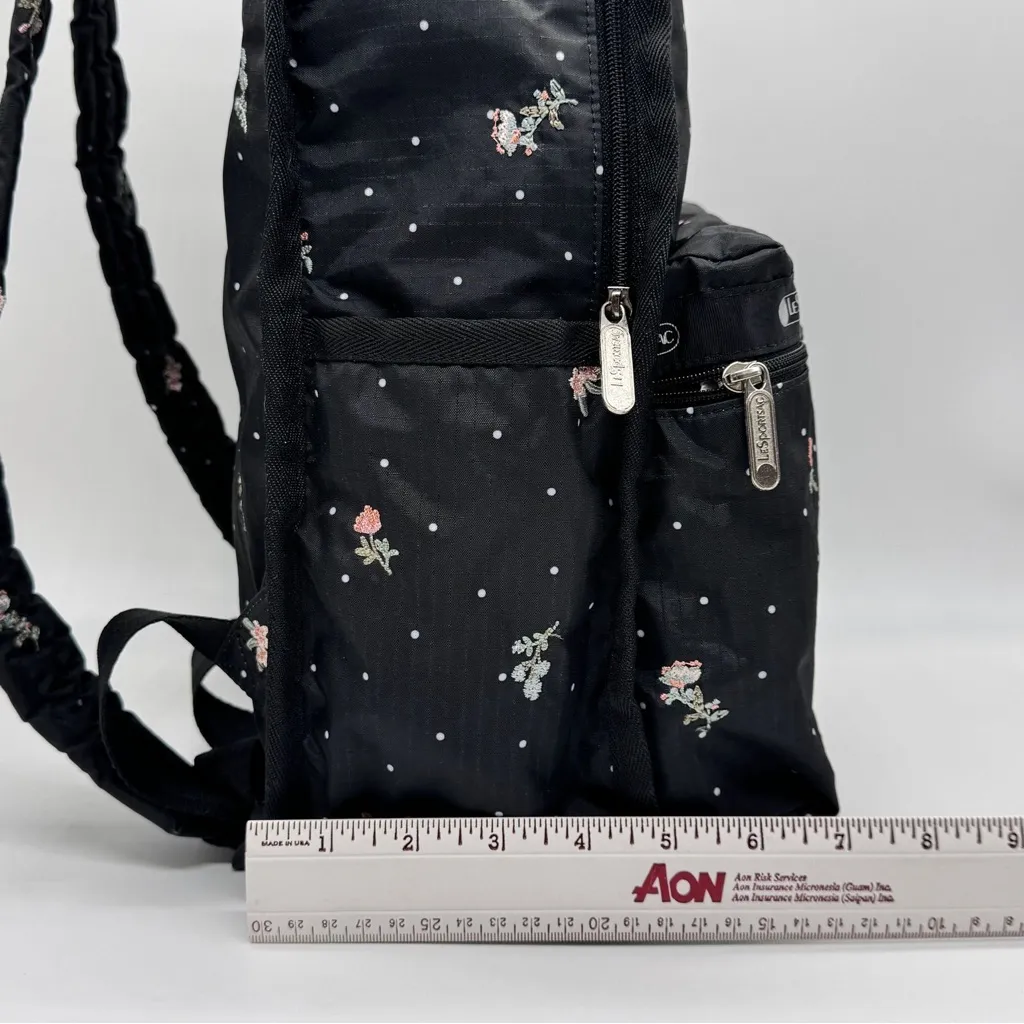 LeSportsac Black Floral Polka Dot Backpack Lightweight Zip Front Casual Bag New - Image 6