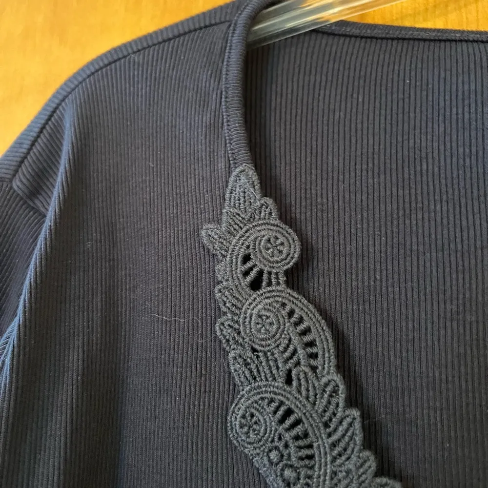 Lauren Ralph Lauren Shirt Vintage Navy V-Neck With Lace Top Ribbed Knit NWT 2X - Image 5