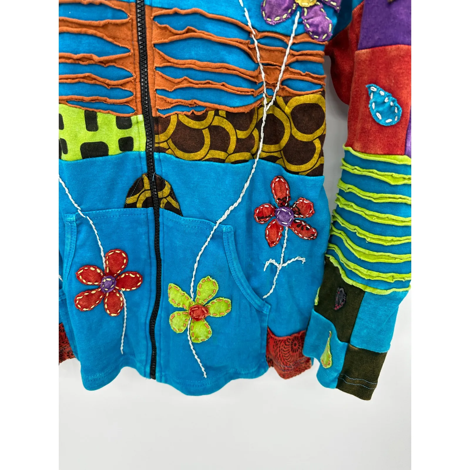 Rising International Womens Artsy Unique Full Zip Jacket Size S Boho Hippie Blue - Image 2