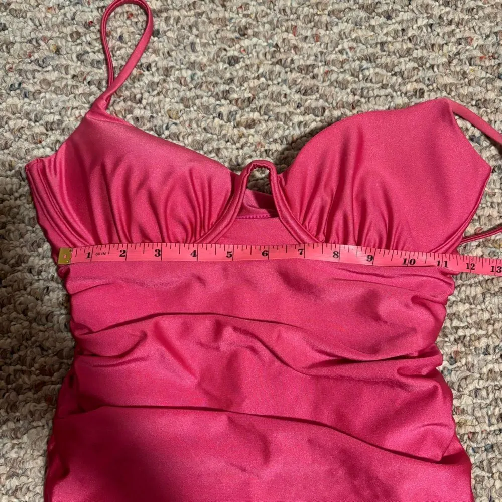 JONATHAN SIMKHAI Satin Ruched Cup Underwire Dragon Fruit Swimsuit - Image 11