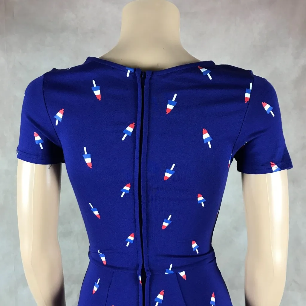Unique Vintage Gwynnie Bee Red White Blue POPSICLE Print Dress XS - Image 6