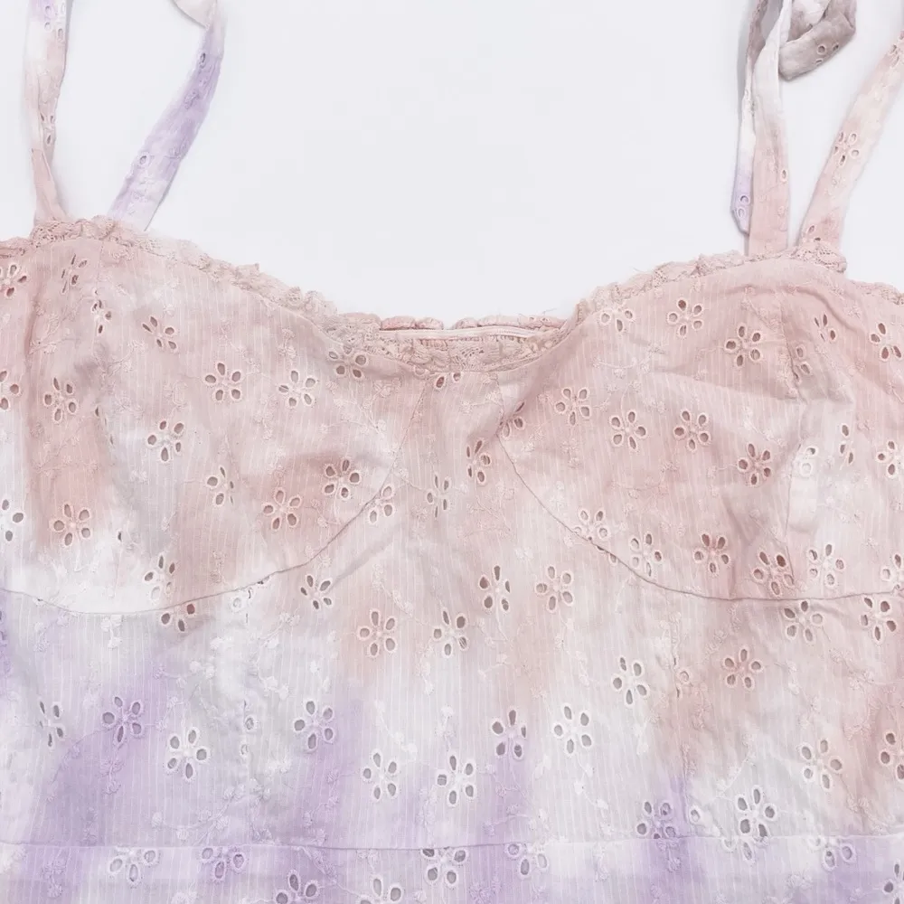 Lucky Brand Eyelet Tie Dye Corset Smocked Tank Top Lilac Pastel Multi Size XXL - Image 5