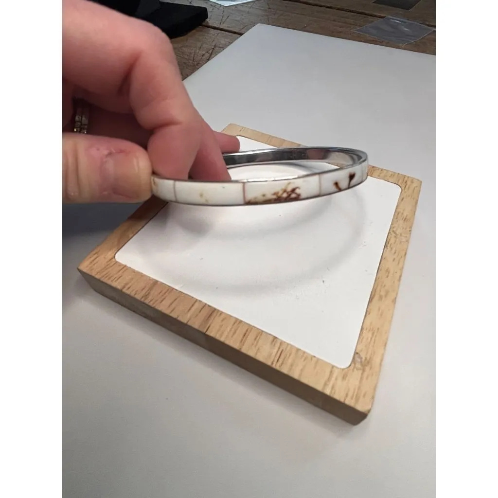 White & Gold Enamel Bangle Bracelet With Silver - Image 8