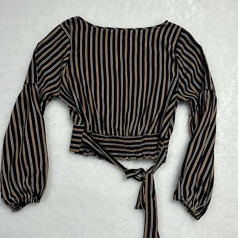 GB Long Sleeve Top Sz XL MULTICOLOR STRIPED AUTUMN NIGHTS CROPPED BLOUSE/TOP - Image 5