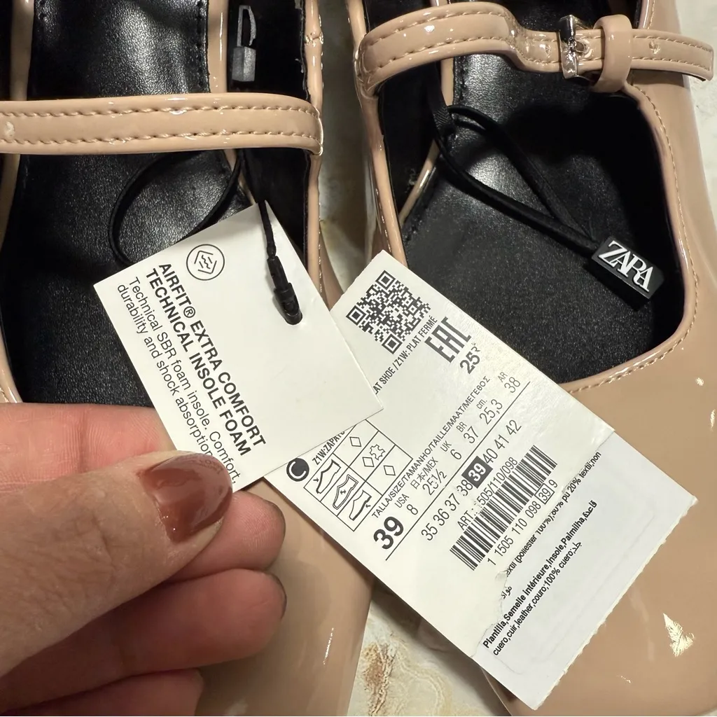 NWT Zara Block Heel Square Toe Mary Jane Faux Patent Leather‎ Shoes Size 8 - Image 5