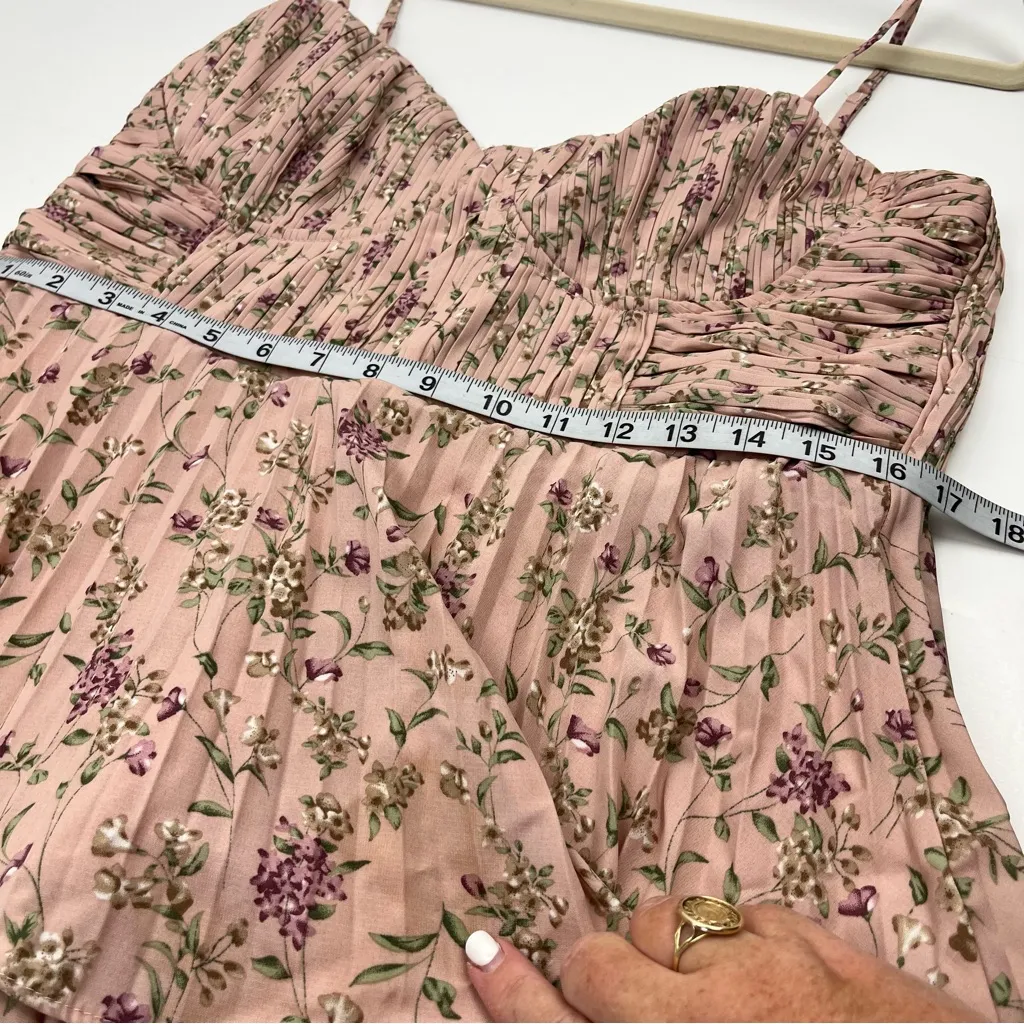 Lulus Pink Floral Bustier Corset Pleated Tiered‎ Chiffon Midi Dress XL *FLAWED - Image 9