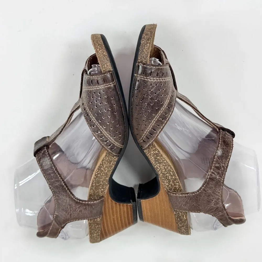 Taos Teezer Cork Sole Strappy Leather Block Heel Sandals Brown 8 Boho Hipster - Image 5