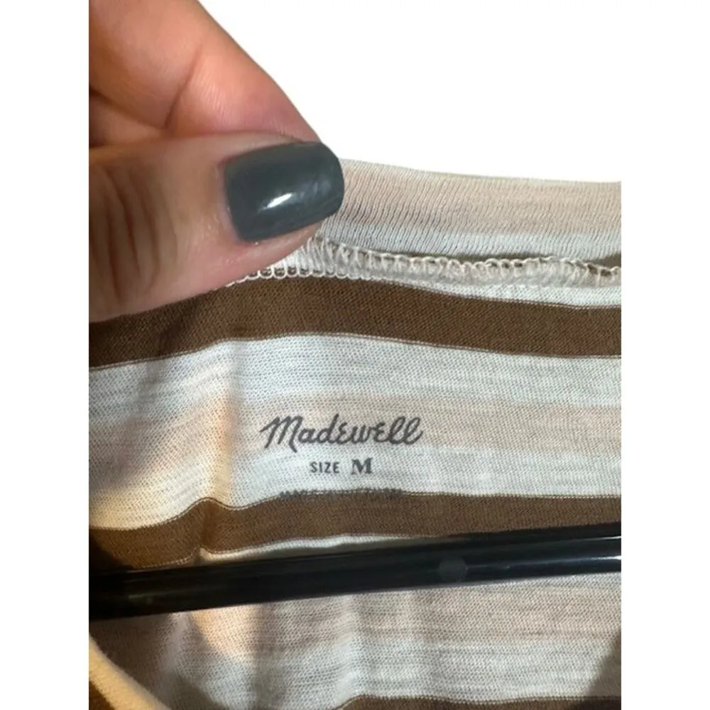Madewell White Brown Striped Short Sleeve Tie Knot Front T-Shirt Women Sz M - Image 6