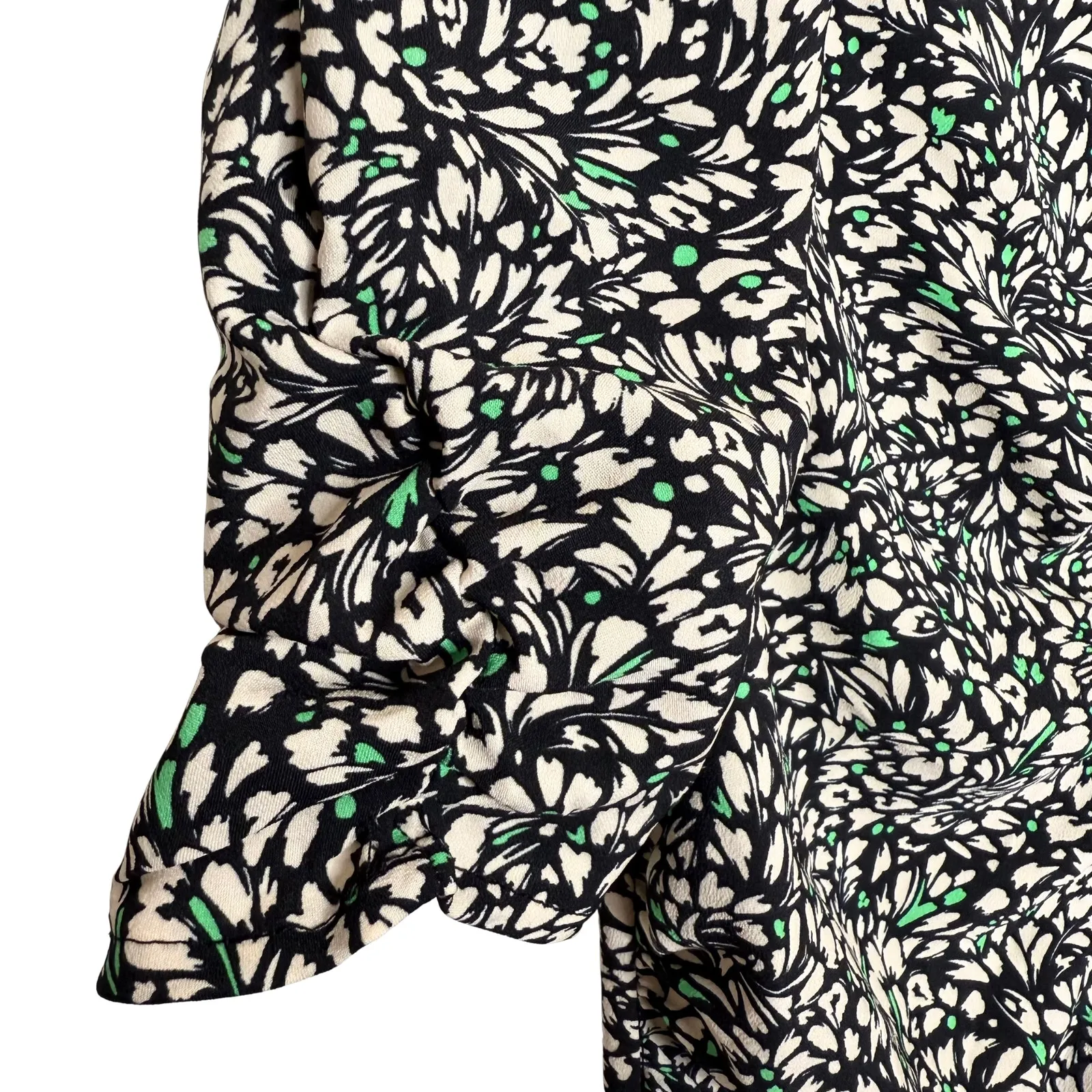 A New Day Floral Short Puff Sleeve Crepe Midi Dress Size XL Black Off-White New - Image 5