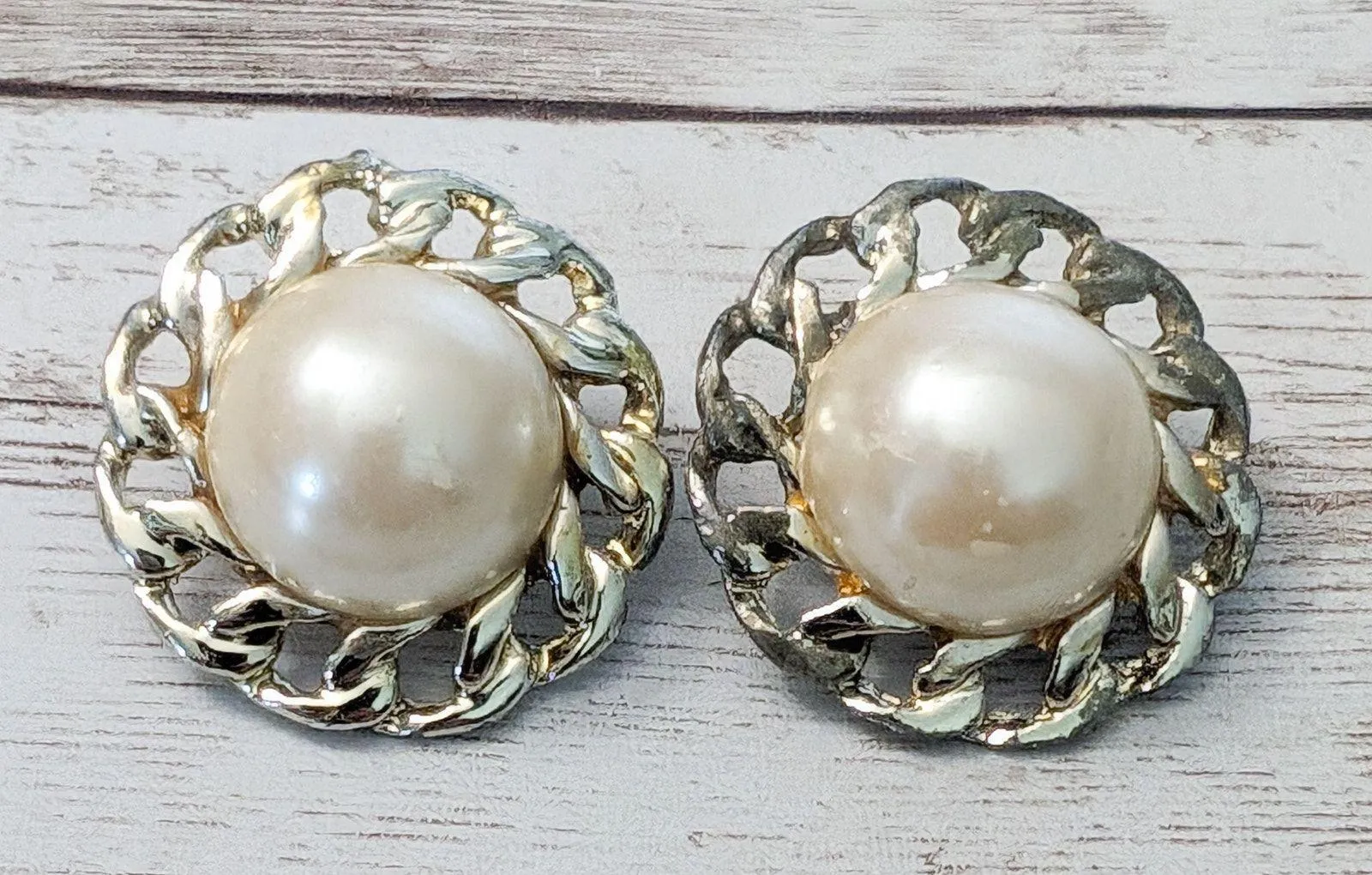 Vintage Earrings For Pierced Ears Faux Pearl with Chain Design Halo - Image 2