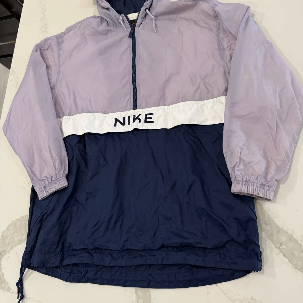 Vintage Nike 1/2 Zip Pullover Hooded Windbreaker Jacket Womens XL Purple/Blue - Image 2