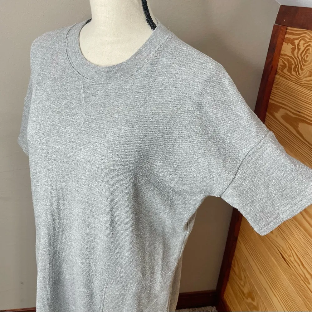 Terry Short Sleeve Sweatshirt Mini Dress in Heather Smoke Grey Small - Image 7