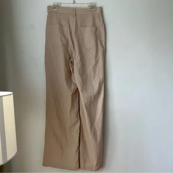 Lelo Beige Linen Blend High Rise Straight Leg Pants 6 - Image 8