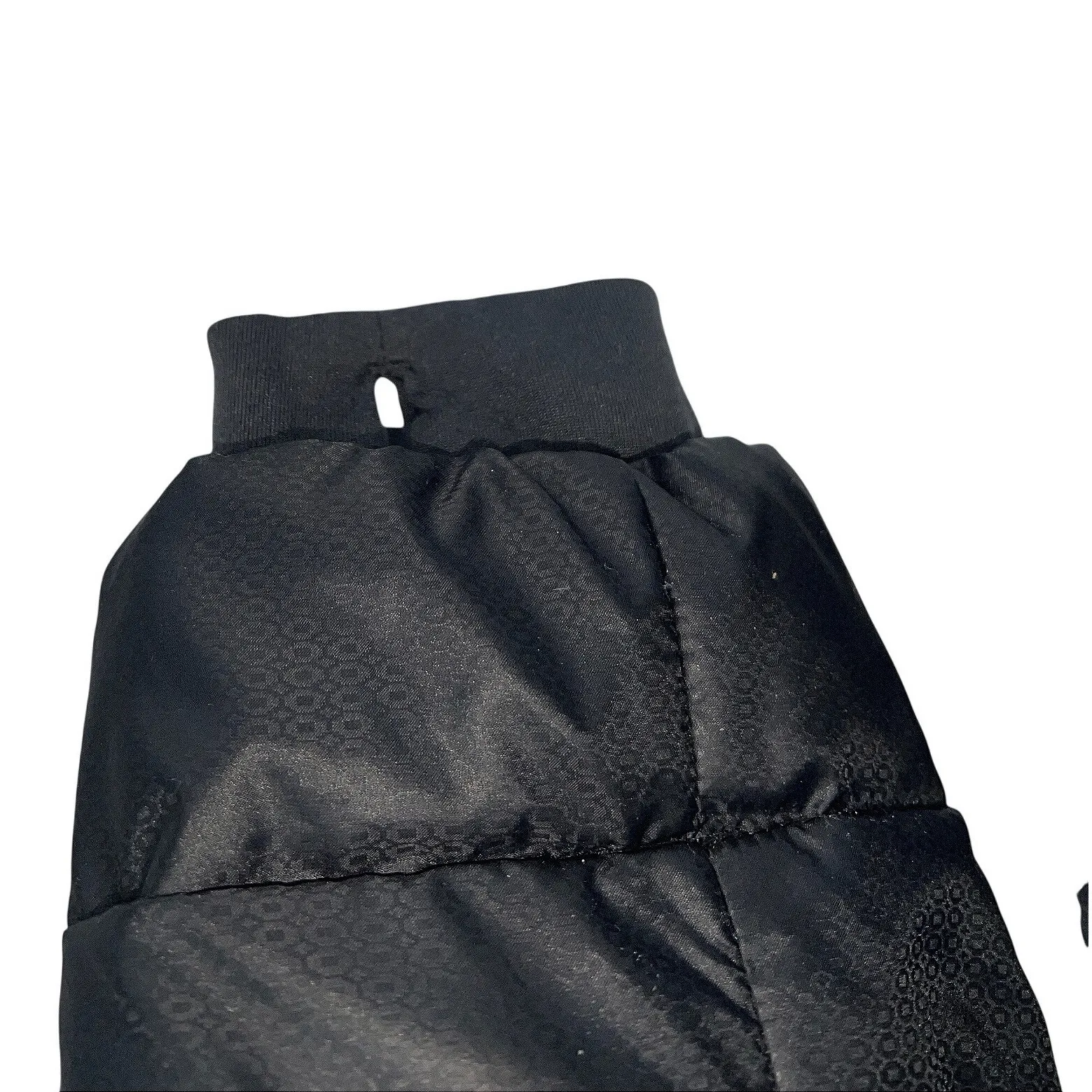 Athleta Goose Down Jacket Black XL Hooded Packable Puffer GUC Mended Hole - Image 5