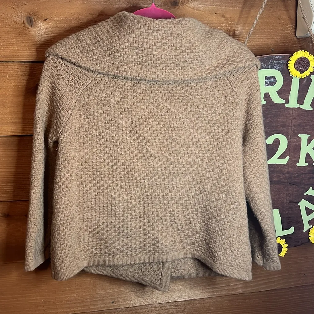 Banana Republic Merino Wool Cashmere Italian Yarn Basket Weave Tan Cowl Sweater - Image 5