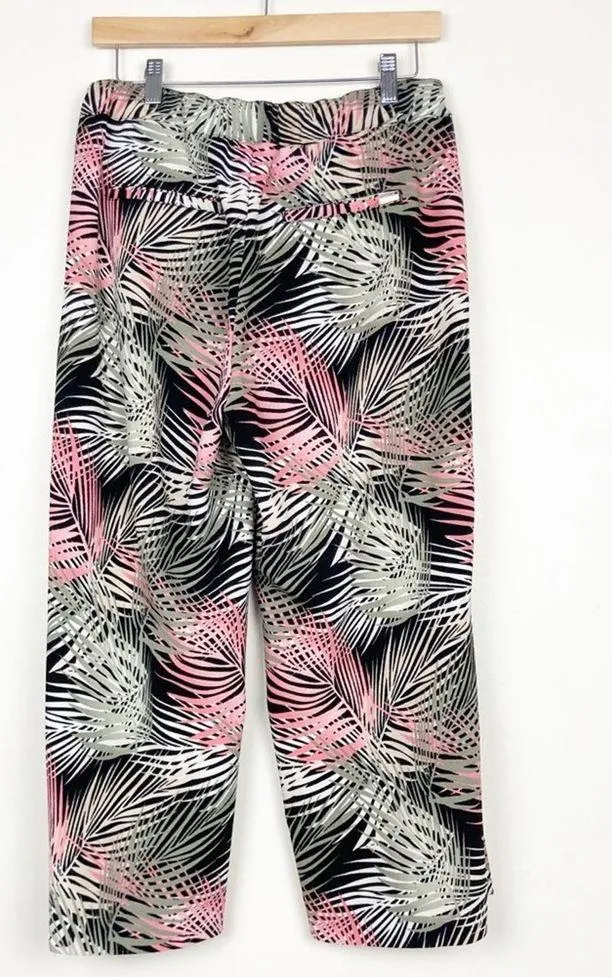 White House Black Market Wide Leg Crop Leaf Print Pants Sz 4 - Image 4