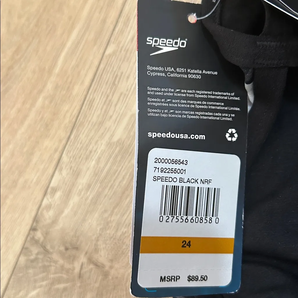 Speedo Endurance+ Racing Cut, White/Black Stripes Crossback, Size 24, NWT - Image 8