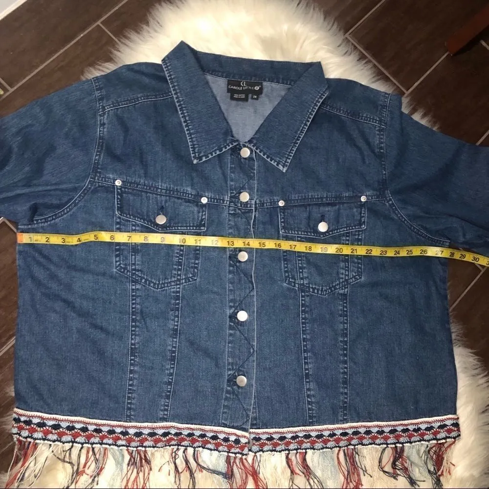 Carole Little Crochet/ Fringed Denim Jacket Sz 24 Blue - Image 7