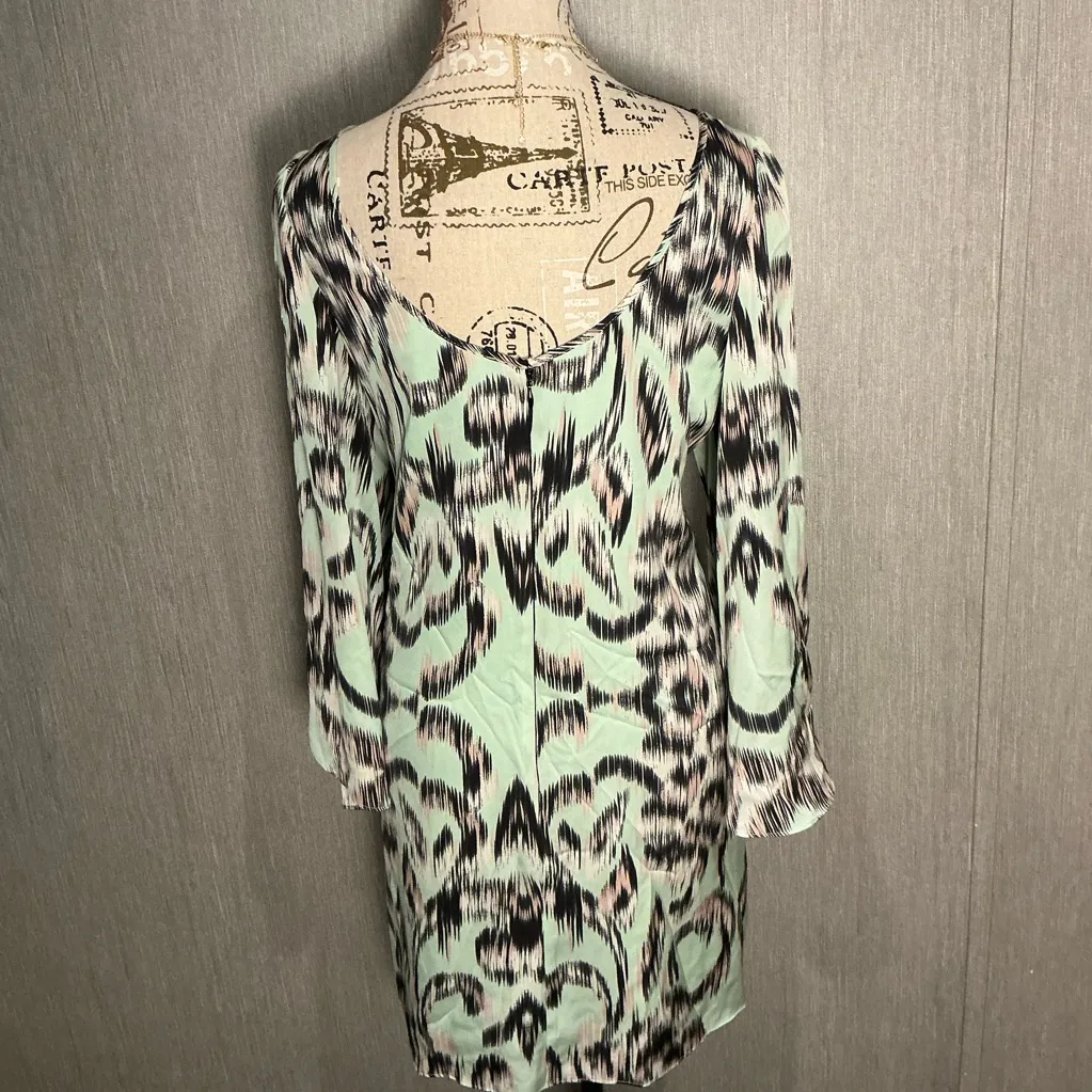 Milly Long Sleeve Silk Dress in Mint and Black Size 8 - Image 5