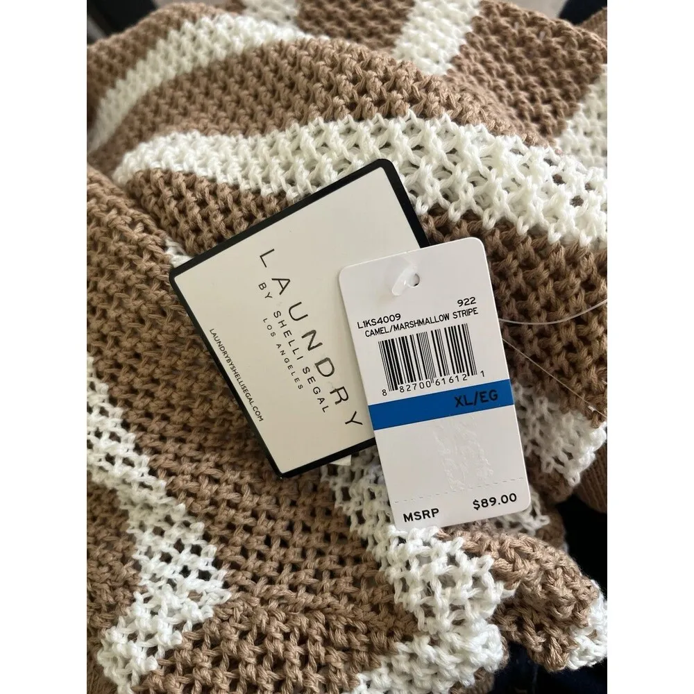 Laundry By Shelli Segal Sz. XL Short Sleeve Brown Striped Knit Sweater - Image 5