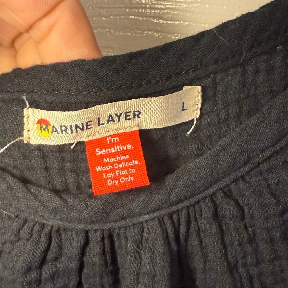 MARINE LAYER Jude Flutter Sleeve Tank Top Black 100% Cotton Gauze Size Large - Image 3