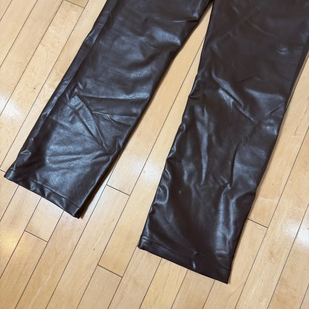 ABERCROMBIE & FITCH Brown Faux Leather 90's Straight High Rise Pants Size 27 - Image 7