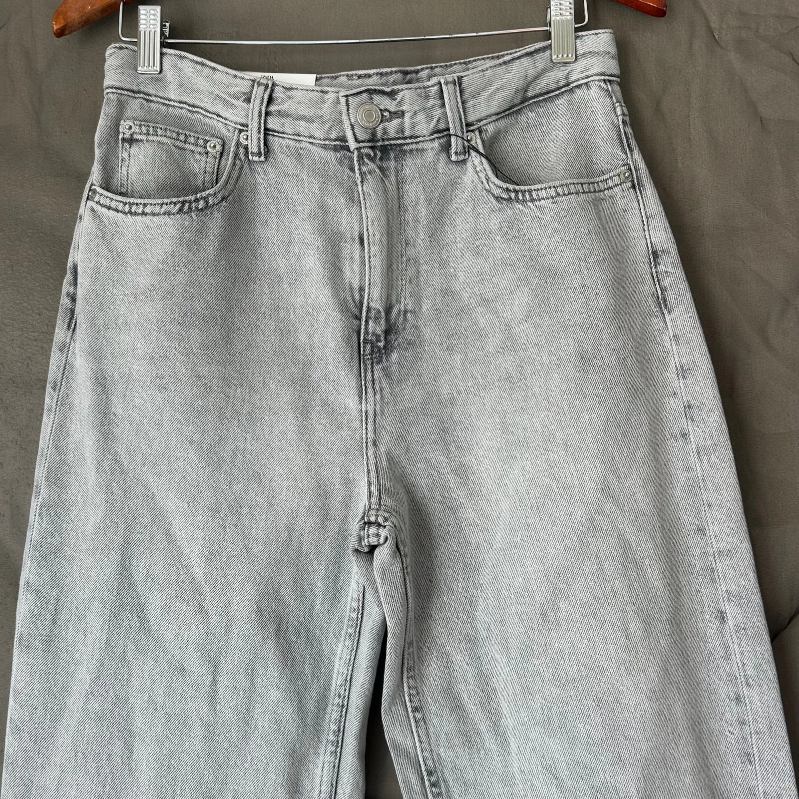 Zara Signature Denim High Rise Wide Leg Jeans in Grey US Size 6 - Image 2