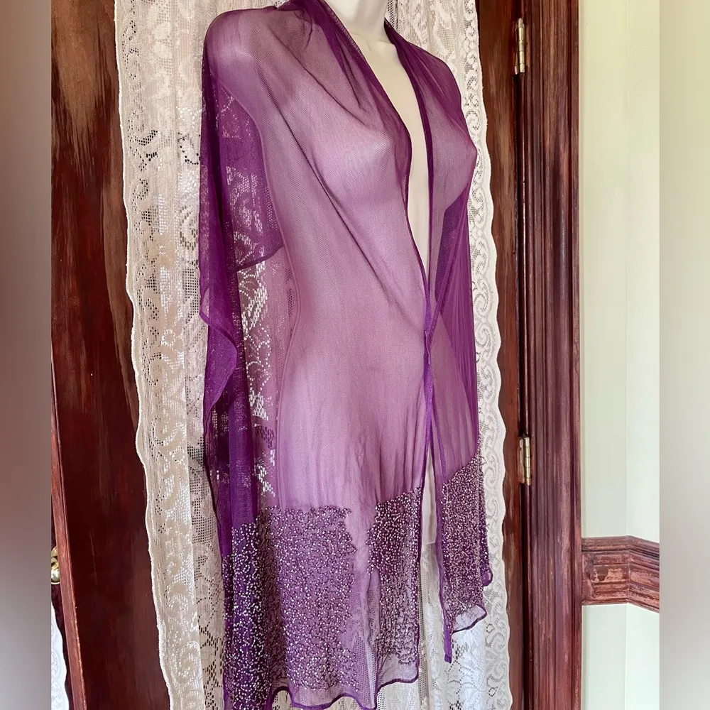 Sheer Purple Beaded Scarf Vintage - Image 2
