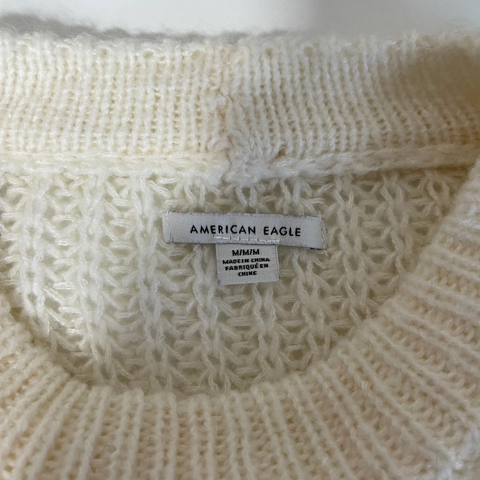 American Eagle Ivory White Open Knit Oversized Sweater - Image 10