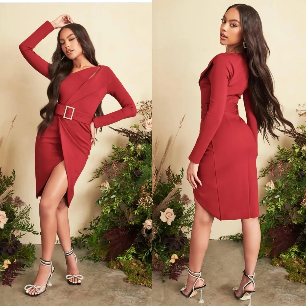 Lavish Alice Ruby Long Sleeve Ponte Midi Dress Burgundy Womens US‎ Size 6 NEW - Image 3