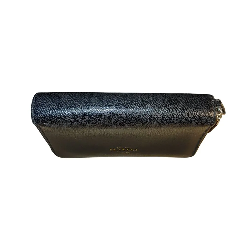 Coach Black Leather Zip Wallet Double Gold Tone Hardware Card Slots ID Window - Image 11
