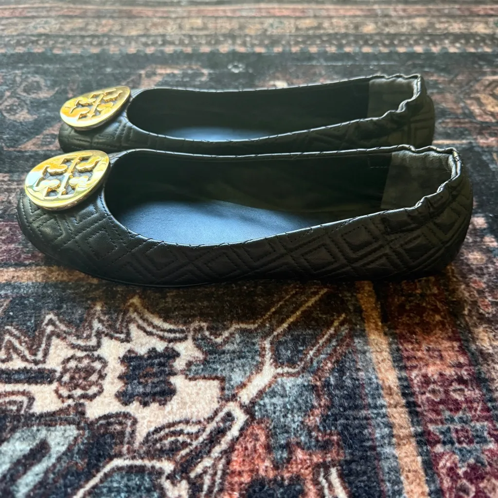 Tory Burch black quilted round toe flats Minnie travel slip on shoes - Image 6