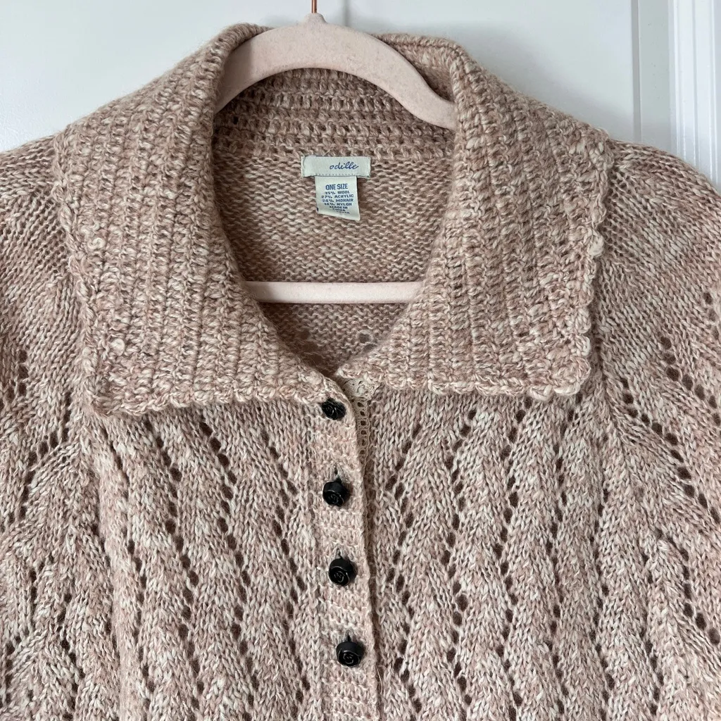 Anthropologie Odille Brown Wool Mohair Blend Crochet Poncho Cape One Size - Image 3