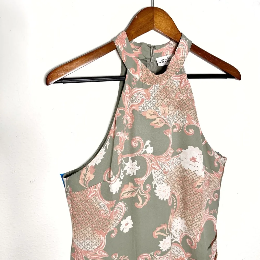 Emily Wonder green pink asymmetrical halter sheath maxi dress size small NWT - Image 3