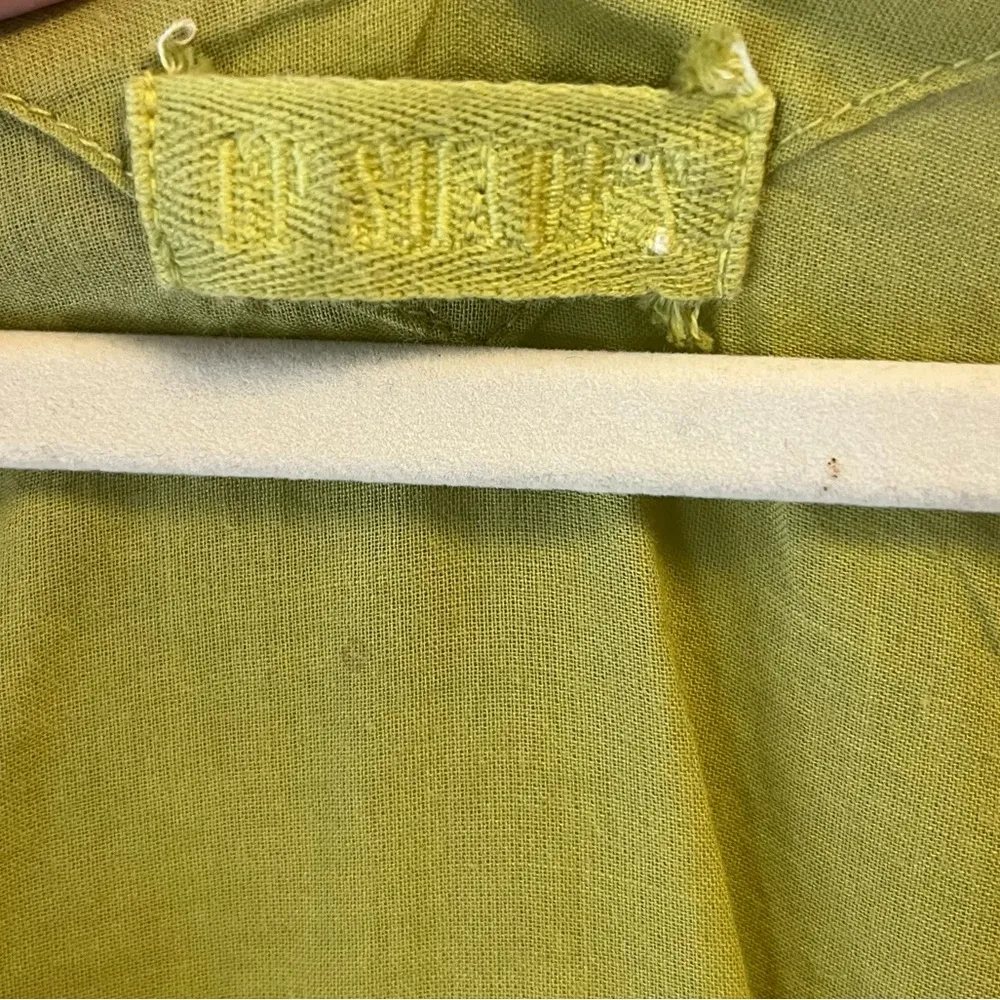 CP Shades Blouse Bright Neon Green V Neck Peplum Linen Top Sz M EUC - Image 4